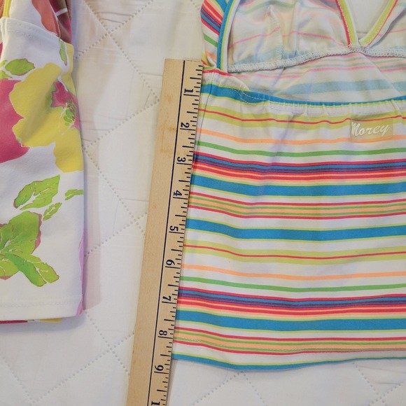 Vtg Morey Kids Halter Tankini Swim Tops Set of 2 Floral Striped Multicolor - Picture 7 of 9